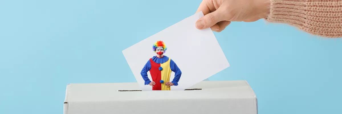 A voter voting for a clown.