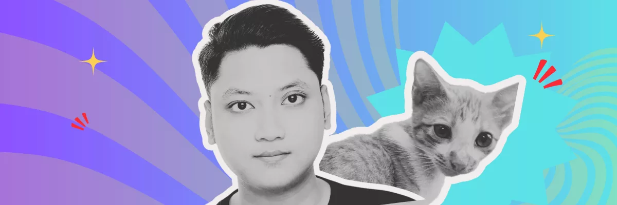 TUUMT episode 56 banner: Luke Brofar with Bor. Francis Monterde's cat