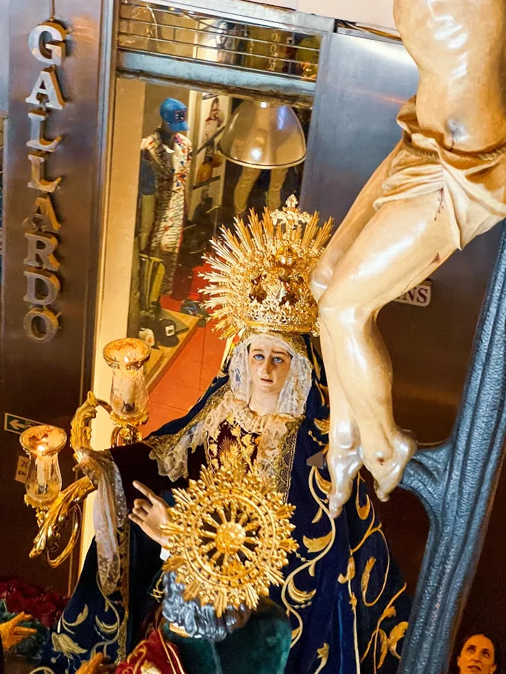 The Virgin of Sorrows looking at her Crucified Son. Photo by Fr. Lennon Caranzo taken from Sevilla, Spain's Semana Santa processions (2022).