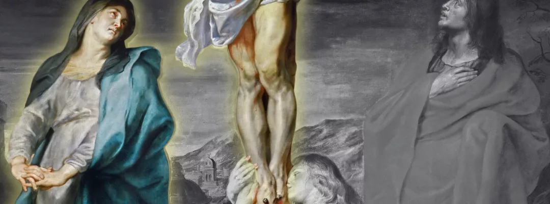 The Blessed Virgin Mary standing at the foot of the cross (Original painting by Van Dyck)