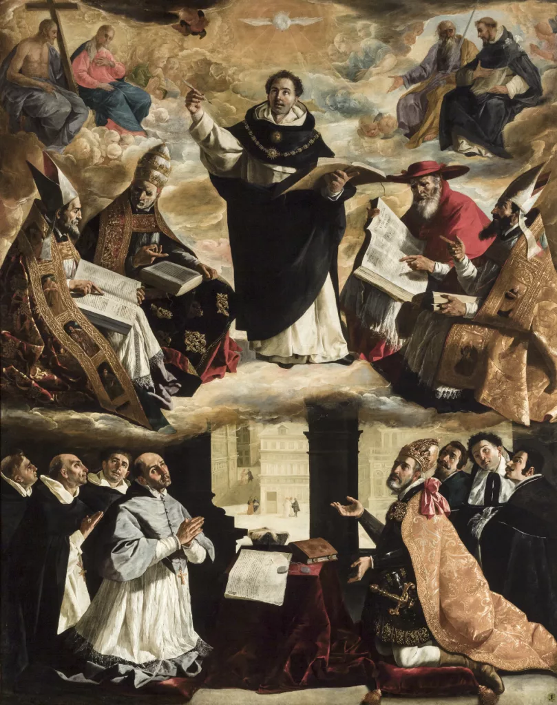 "The Apotheosis of Saint Thomas Aquinas" (1631) by Francisco de Zurbarán, originally painted for the Dominican College of Seville, but now in the Museum of Fine Arts of Seville.