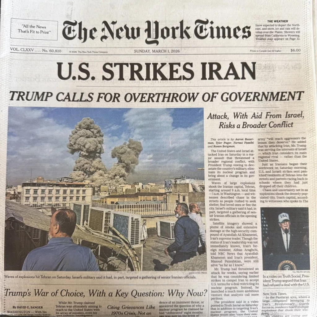 New York Times March 1, 2026 Font Page 