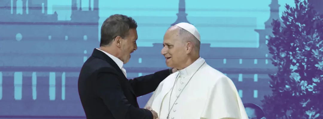 Celebrity/Director Antonio Banderas greets the Holy Father Pope Leo XIV in Madrid