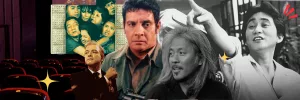 Philippine cinema: (left to right) Dolphy and Nida Blanca and other casts in John en Marsha '85, Jericho Rosales in Quezon, FPJ, Director Lav Diaz, and Director Ishmael Bernal